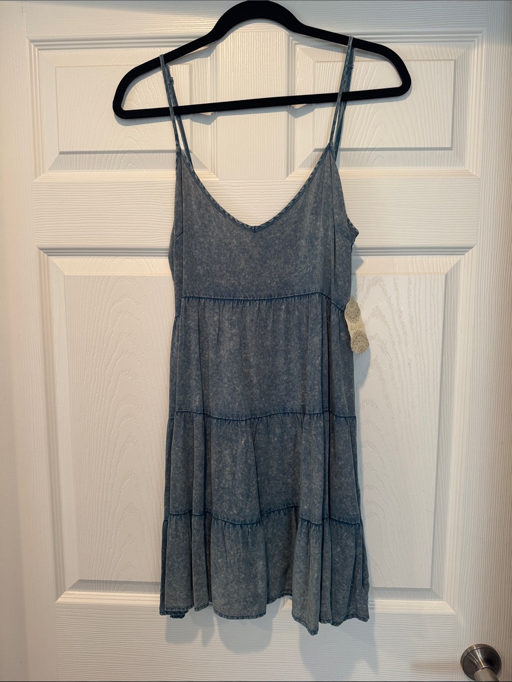 Altar'd State Washed Blue Tiered Slip Dress